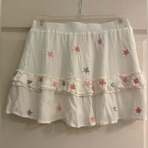 Pants Store White Star Embroidered Tiered Ruffle Mini Skirt Medium